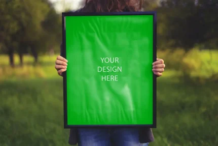 Woman Holding Poster Mockup